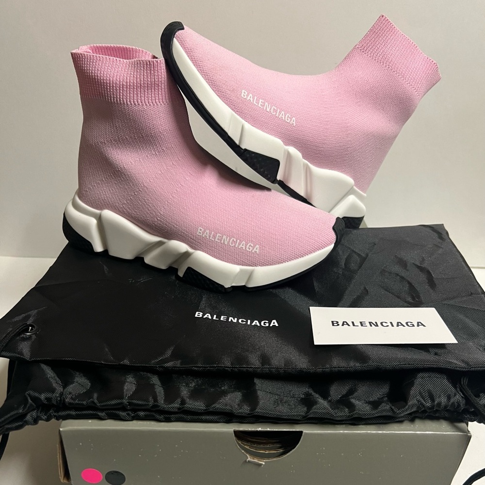 Balenciaga Speed Trainers Knit Sock Pink White/ Black Women size 5 EU 35